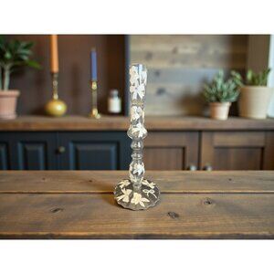 New Clear Glass White Hand Painted Girly Bows Candle Holder Stand Decor